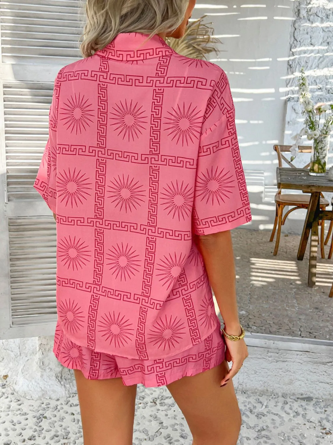 Devine Printed Button Down Shirt and Shorts Set