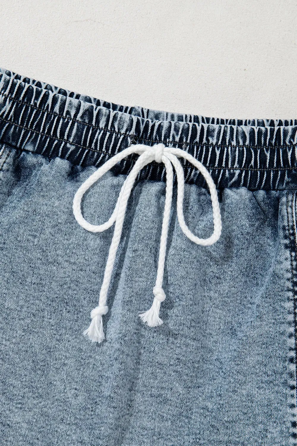 Drawstring High Waist Pocketed Denim Shorts
