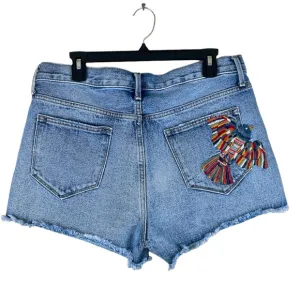 Driftwood Goldie embroidery shorts raw edges medium wash high rise size 29