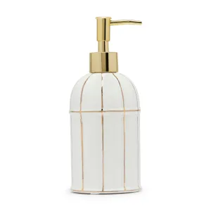 DWELL GOLD LINE LOTION DISPENSER (8.1X8.1X19,WHITE/GOLD)