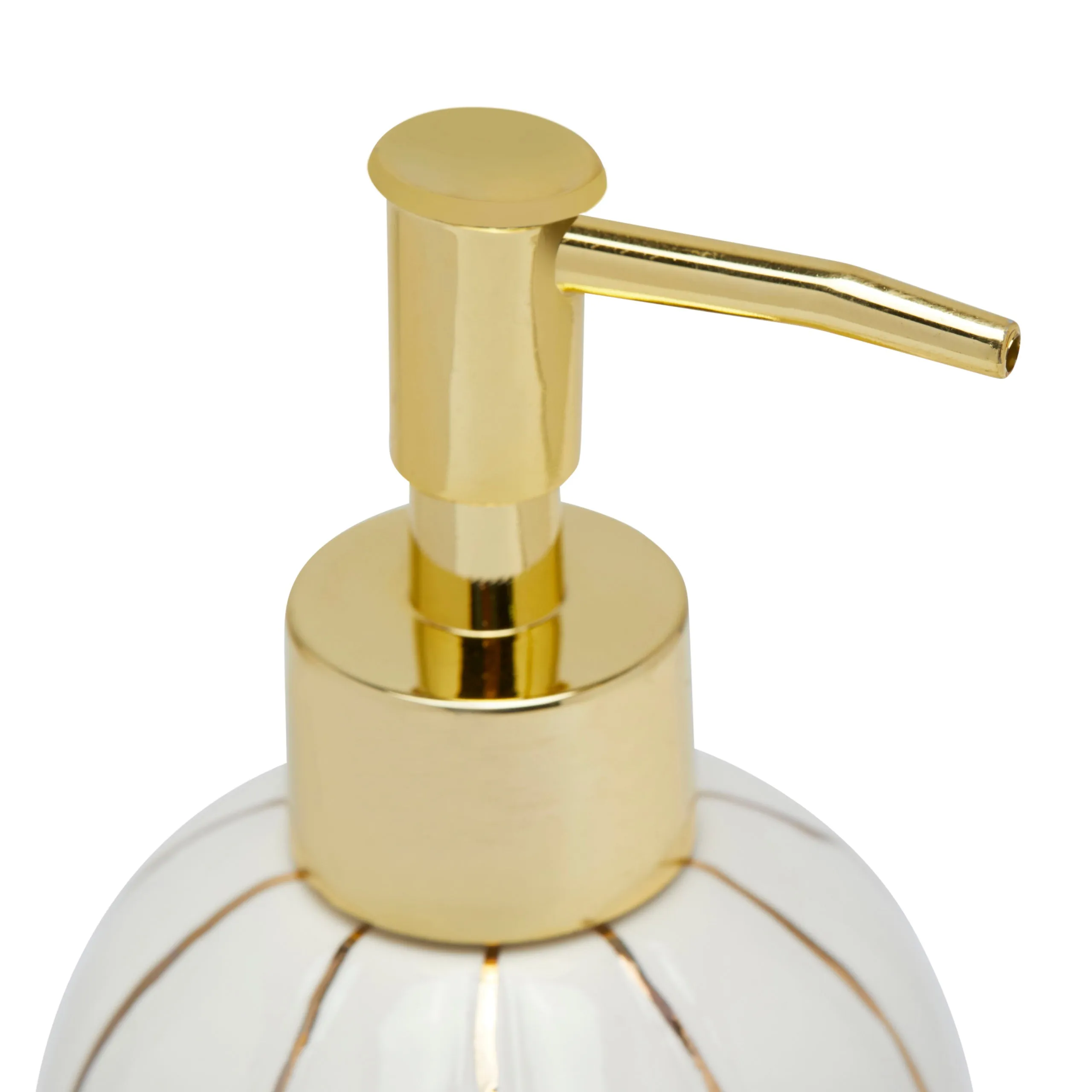DWELL GOLD LINE LOTION DISPENSER (8.1X8.1X19,WHITE/GOLD)