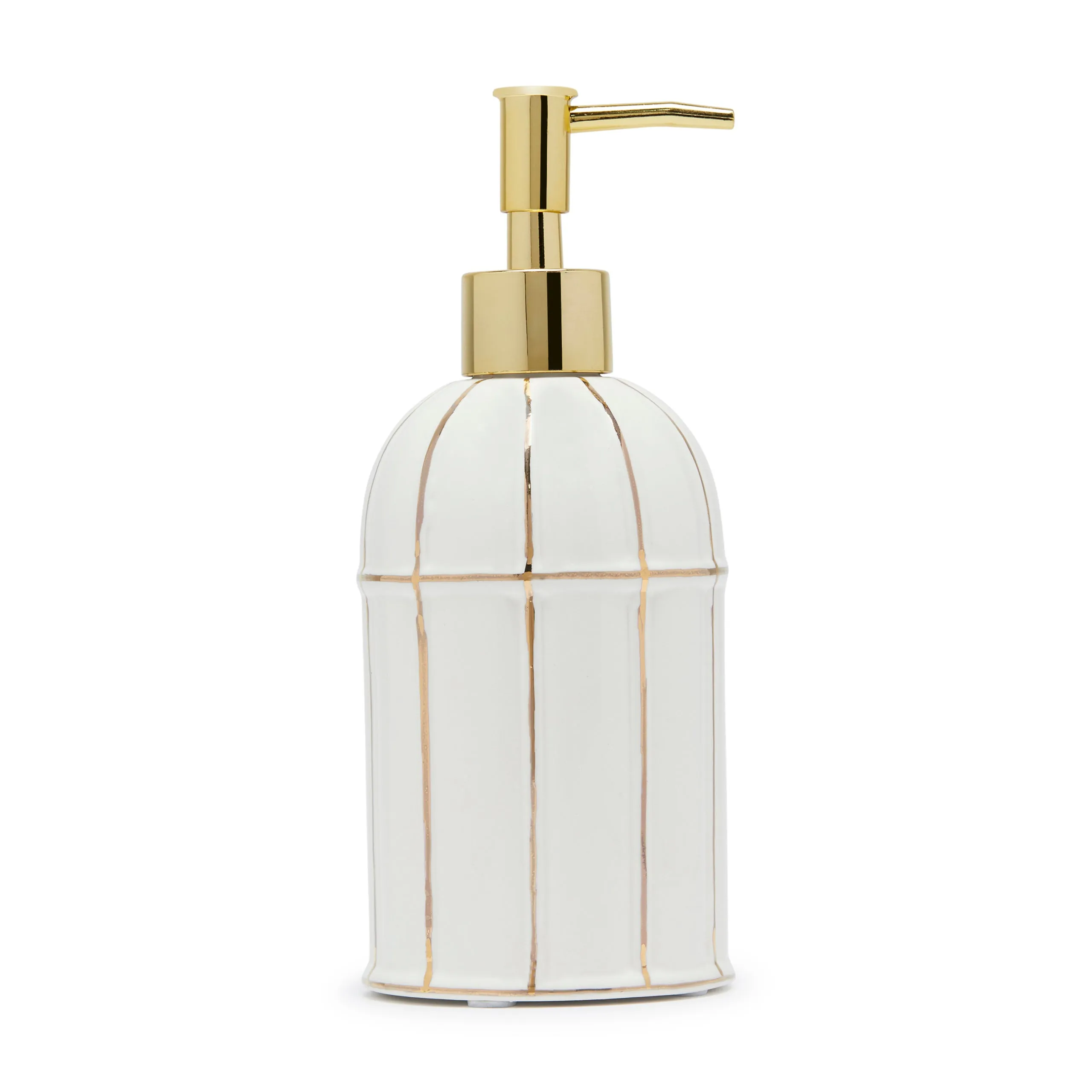 DWELL GOLD LINE LOTION DISPENSER (8.1X8.1X19,WHITE/GOLD)