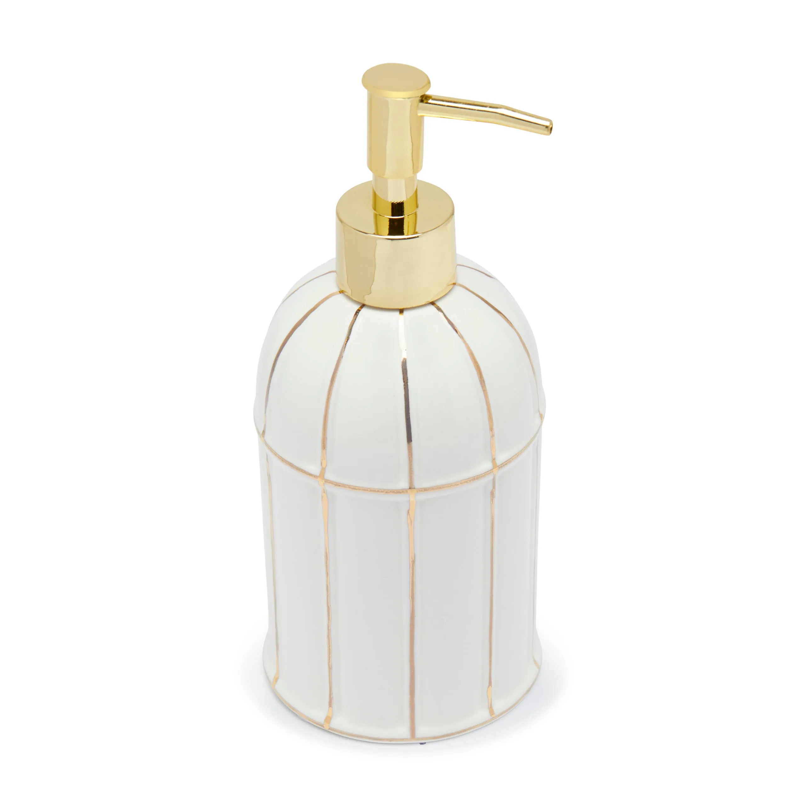 DWELL GOLD LINE LOTION DISPENSER (8.1X8.1X19,WHITE/GOLD)