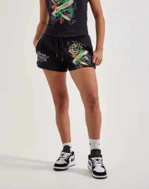 Ed Hardy Black Rose Fleece Shorts