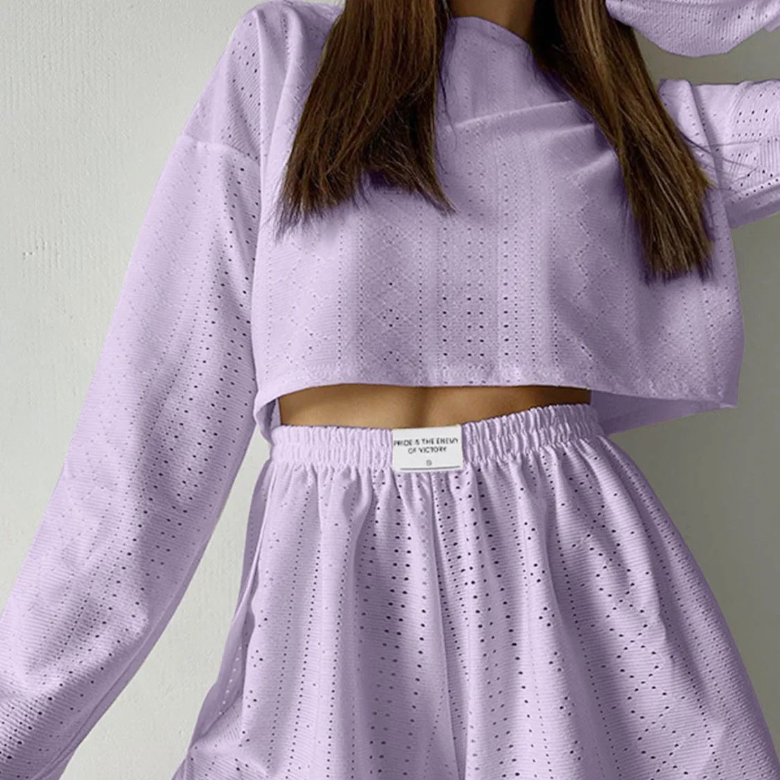 Eyelet Round Neck Top and Shorts Set