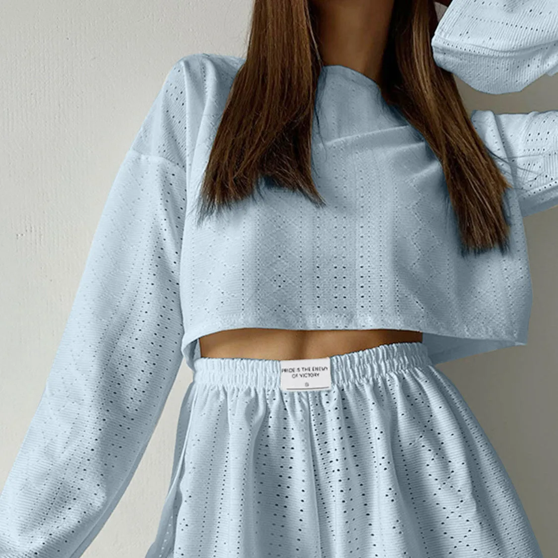 Eyelet Round Neck Top and Shorts Set