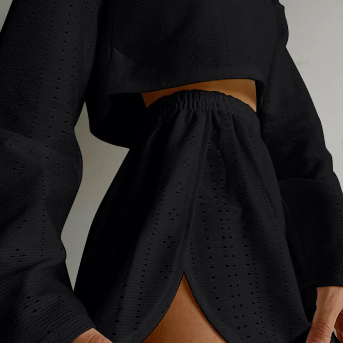 Eyelet Round Neck Top and Shorts Set