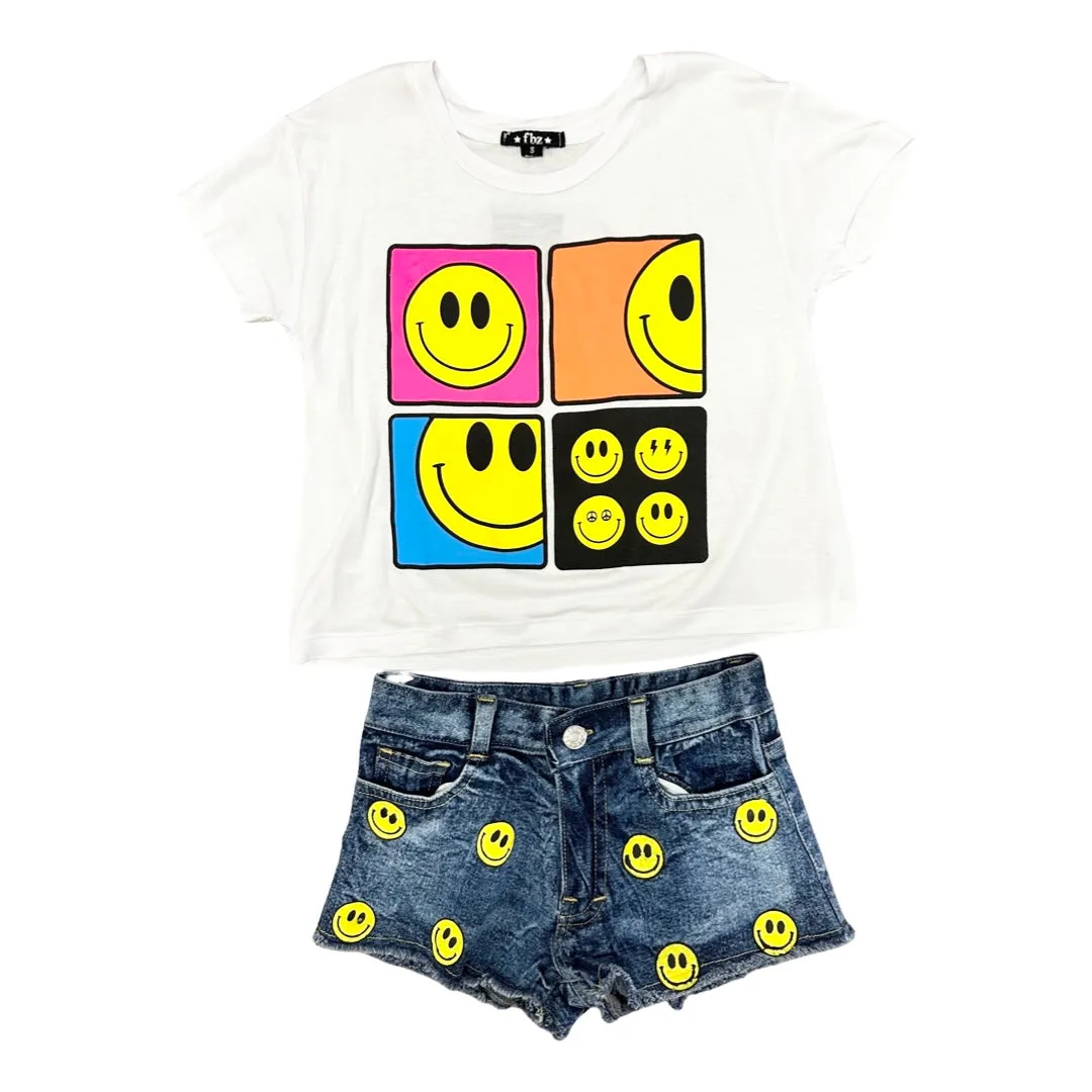 FBZ Smiley Face Denim Shorts