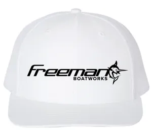 Freeman Boatworks Logo Embroidered Trucker Hat - White / White