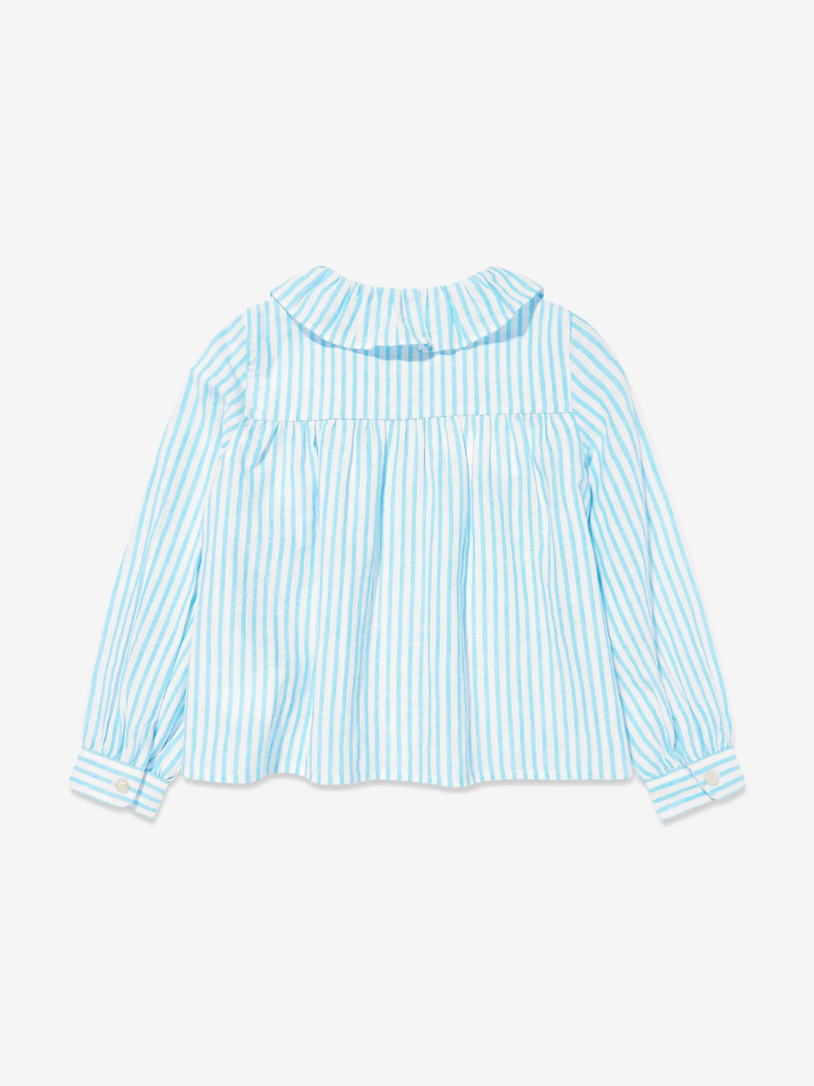 Girls Linen Striped Blouse in Blue