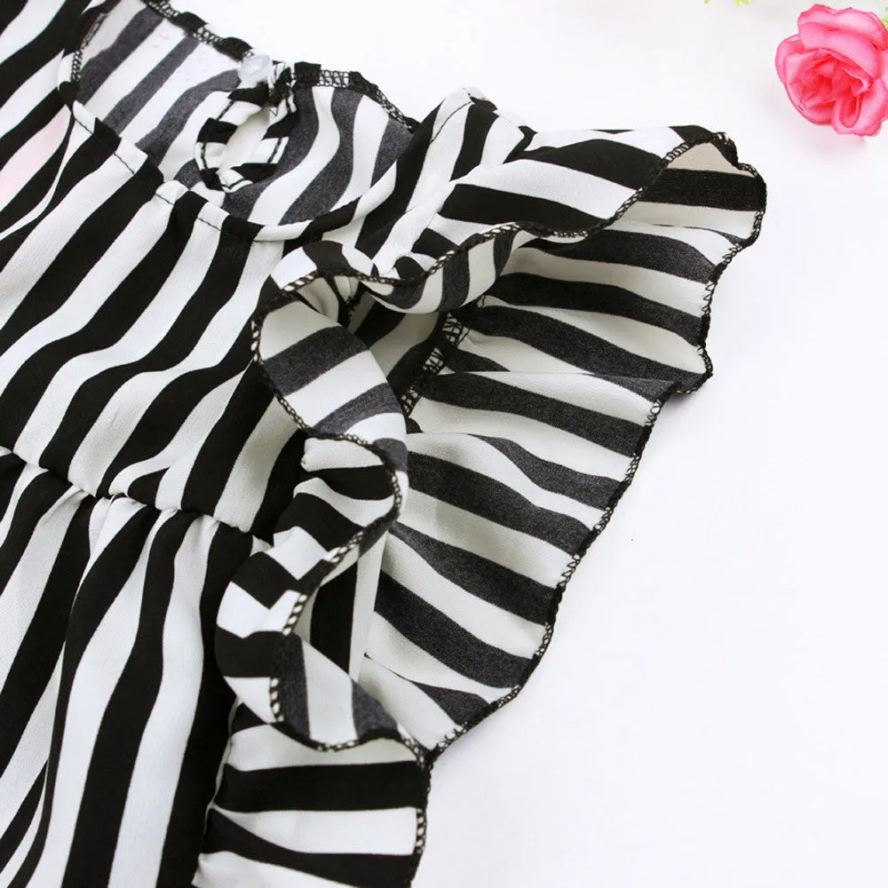 Girls Outfit Clothes Striped  Tops Shorts Set