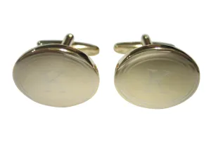 Gold Toned Etched Oval Letter K Monogram Cufflinks