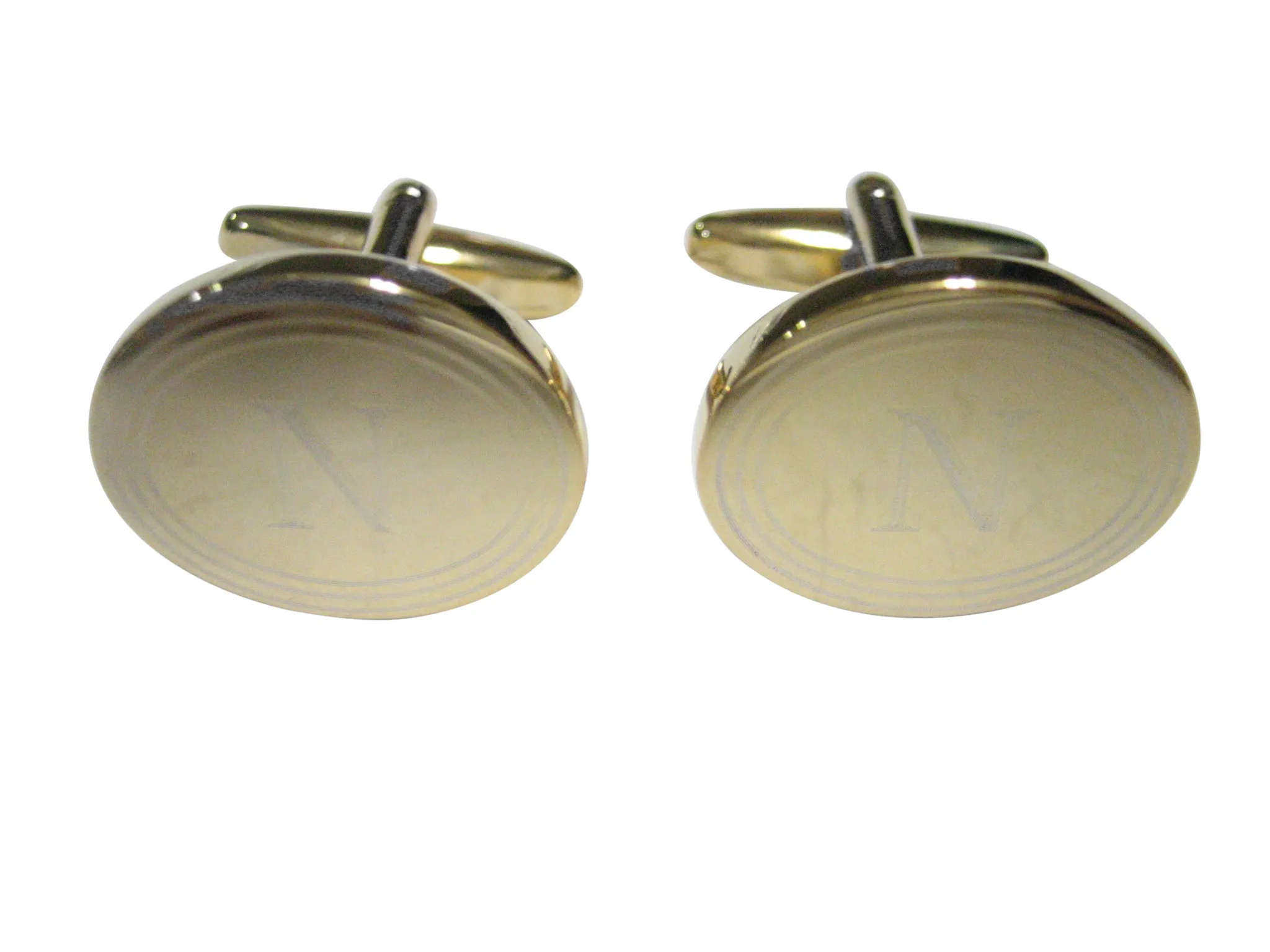 Gold Toned Etched Oval Letter N Monogram Cufflinks
