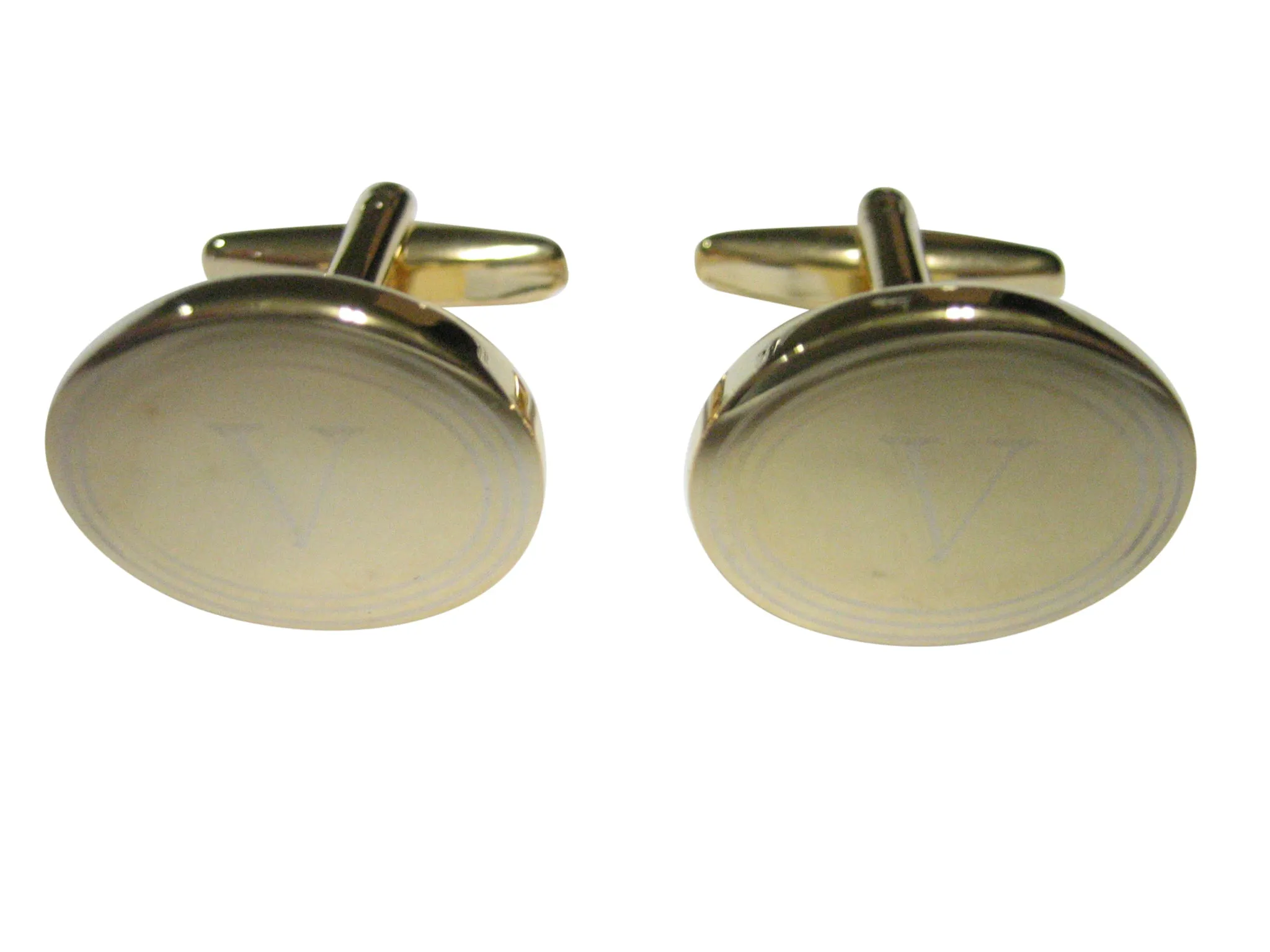 Gold Toned Etched Oval Letter V Monogram Cufflinks