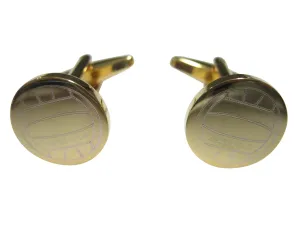 Gold Toned Etched Round Water Polo Ball Cufflinks