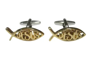 Gold Toned Religious Jesus Ichthys Fish Cufflinks