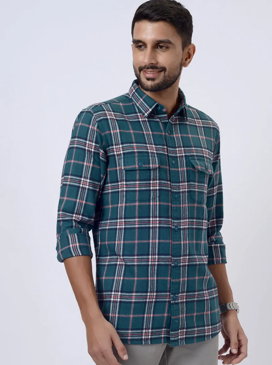 Green Checked Slim Fit Casual Shirt | JadeBlue