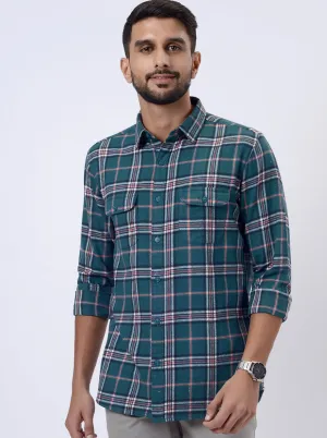 Green Checked Slim Fit Casual Shirt | JadeBlue