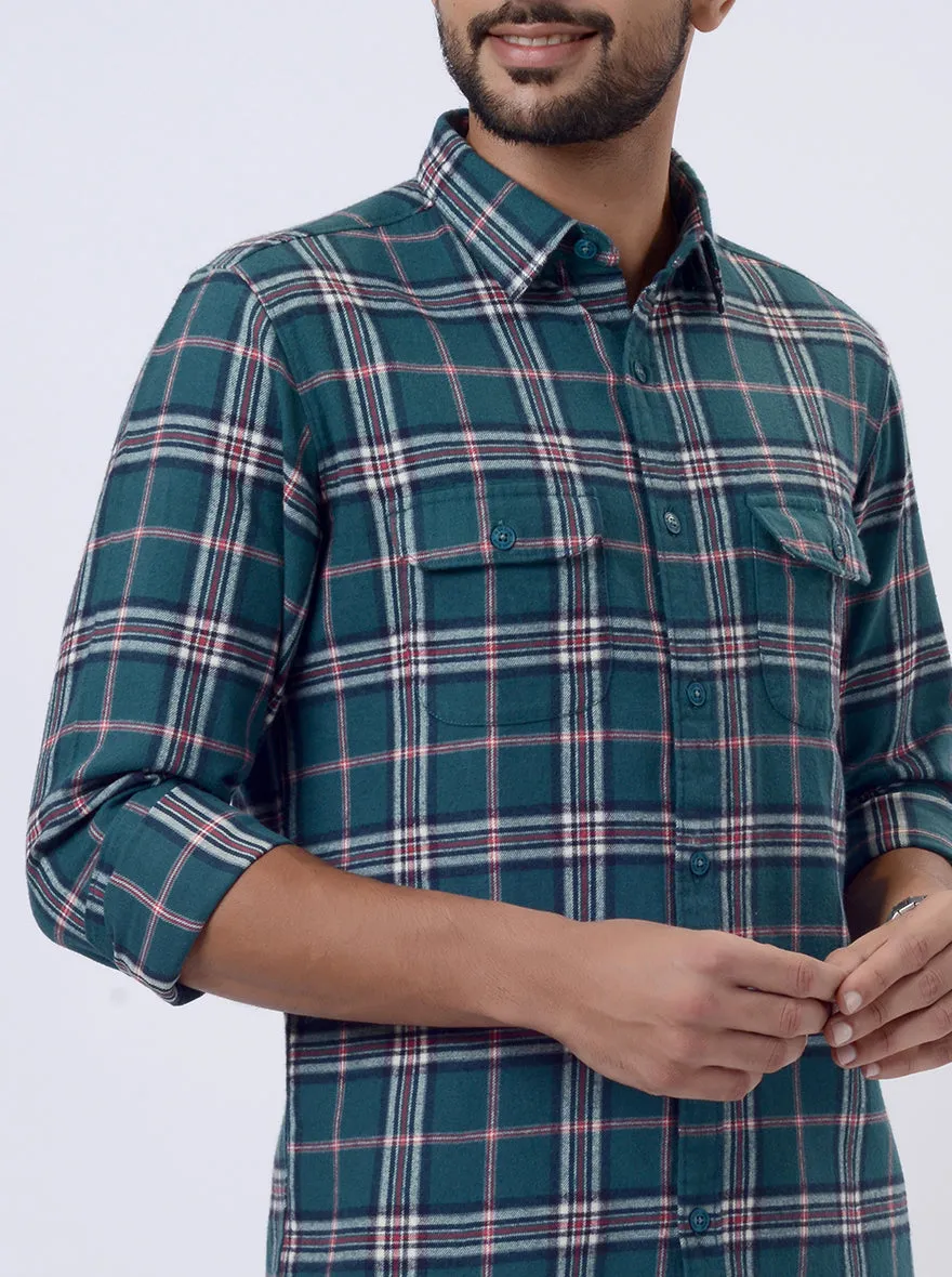 Green Checked Slim Fit Casual Shirt | JadeBlue