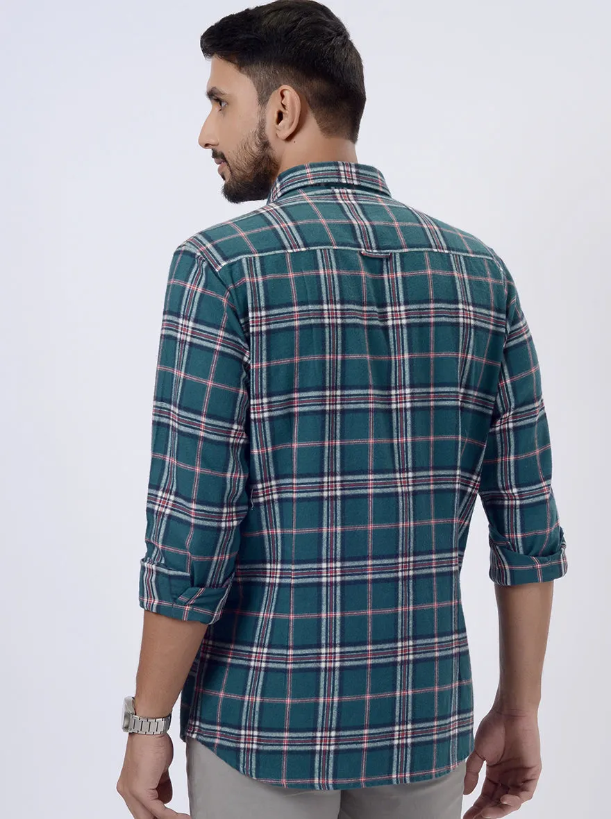 Green Checked Slim Fit Casual Shirt | JadeBlue