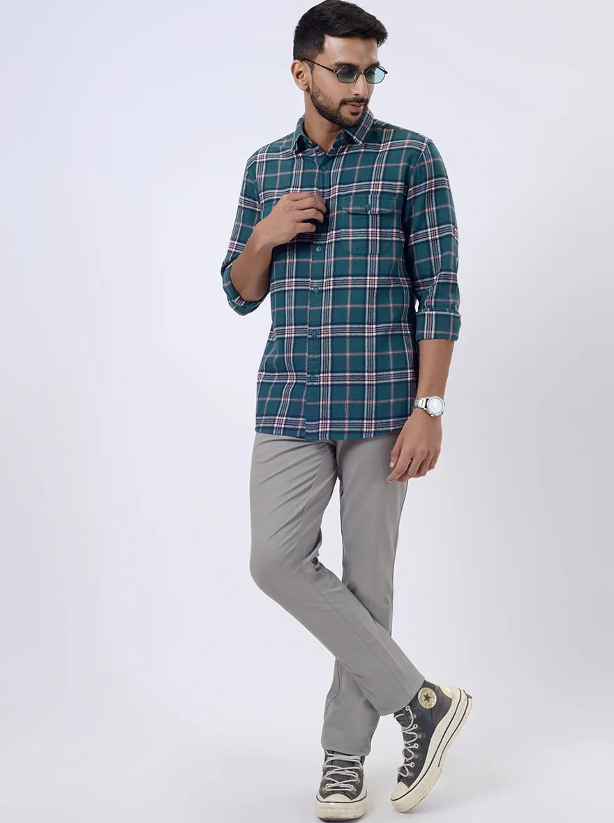 Green Checked Slim Fit Casual Shirt | JadeBlue
