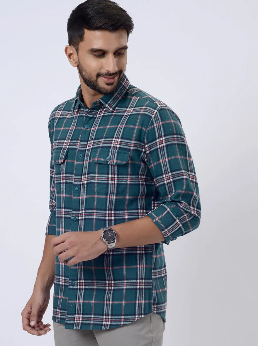 Green Checked Slim Fit Casual Shirt | JadeBlue