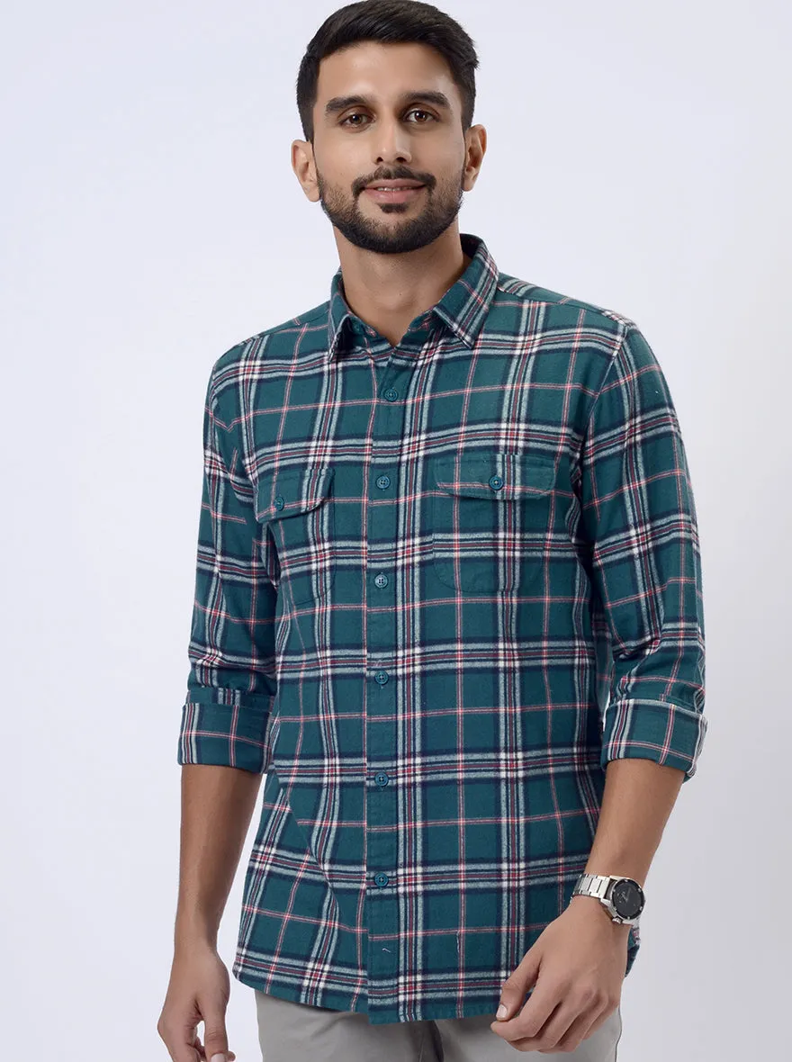 Green Checked Slim Fit Casual Shirt | JadeBlue