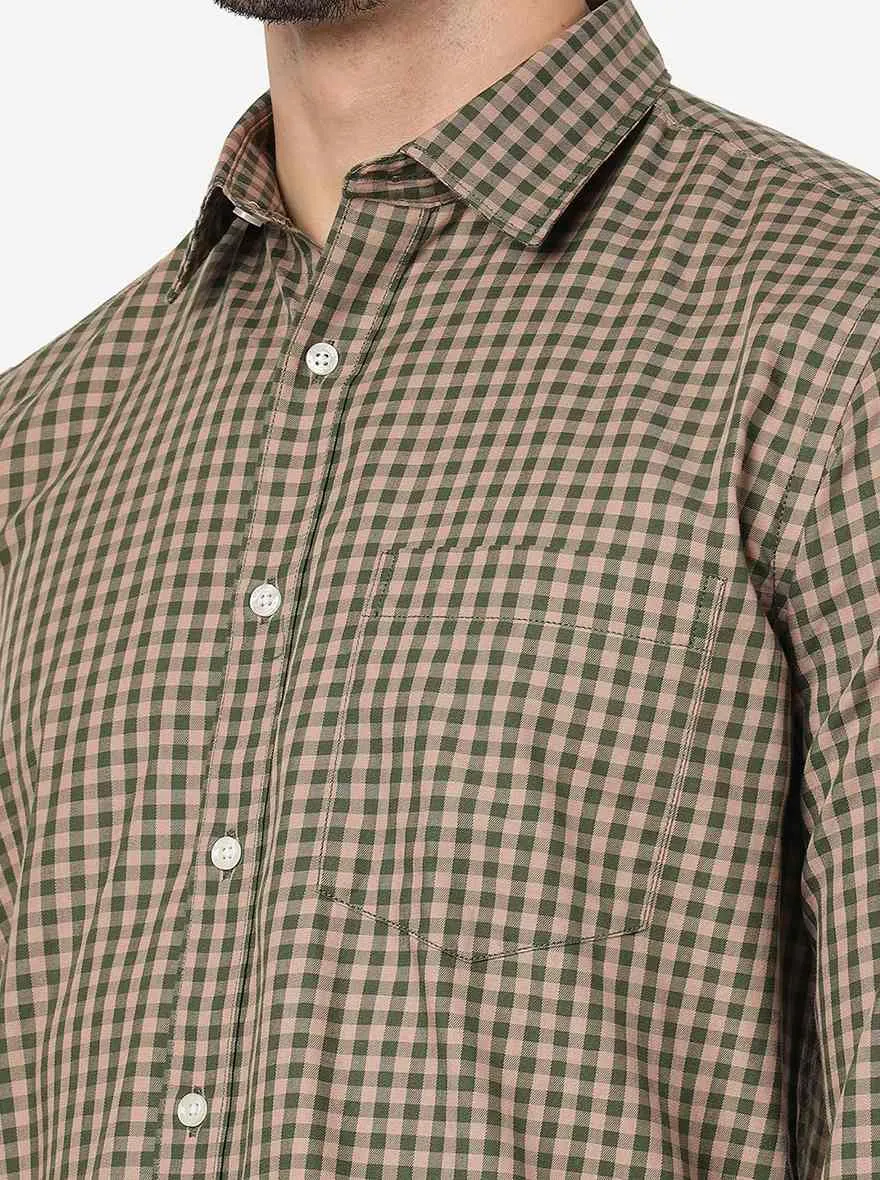 Green Checked Smart Fit Semi Casual Shirt | Greenfibre