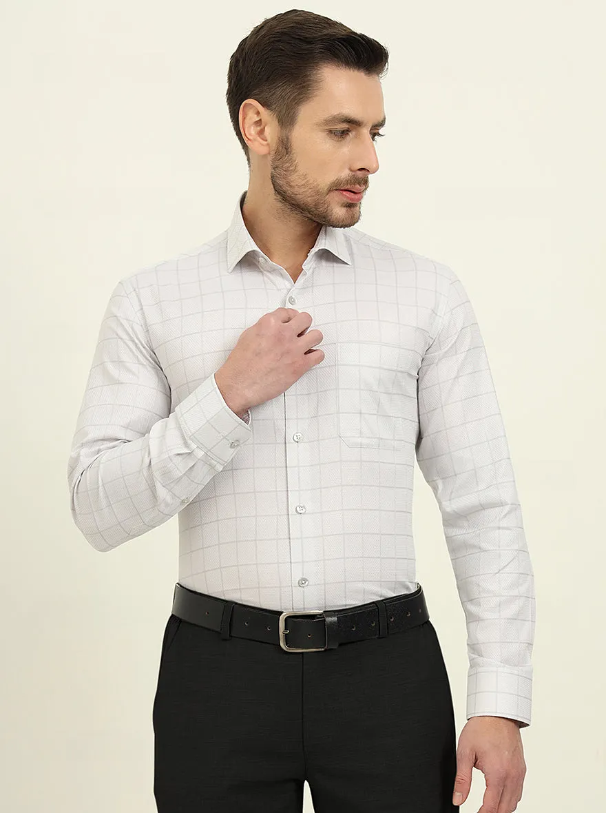 Grey & White Checked Slim Fit Formal Shirt | Metal