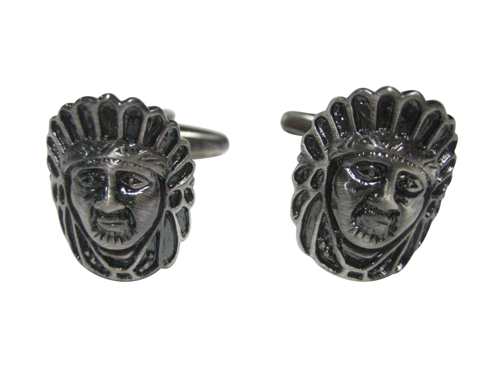Gunmetal Toned Indian Chief Head Cufflinks