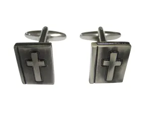 Gunmetal Toned Religious Bible and Cross Cufflinks