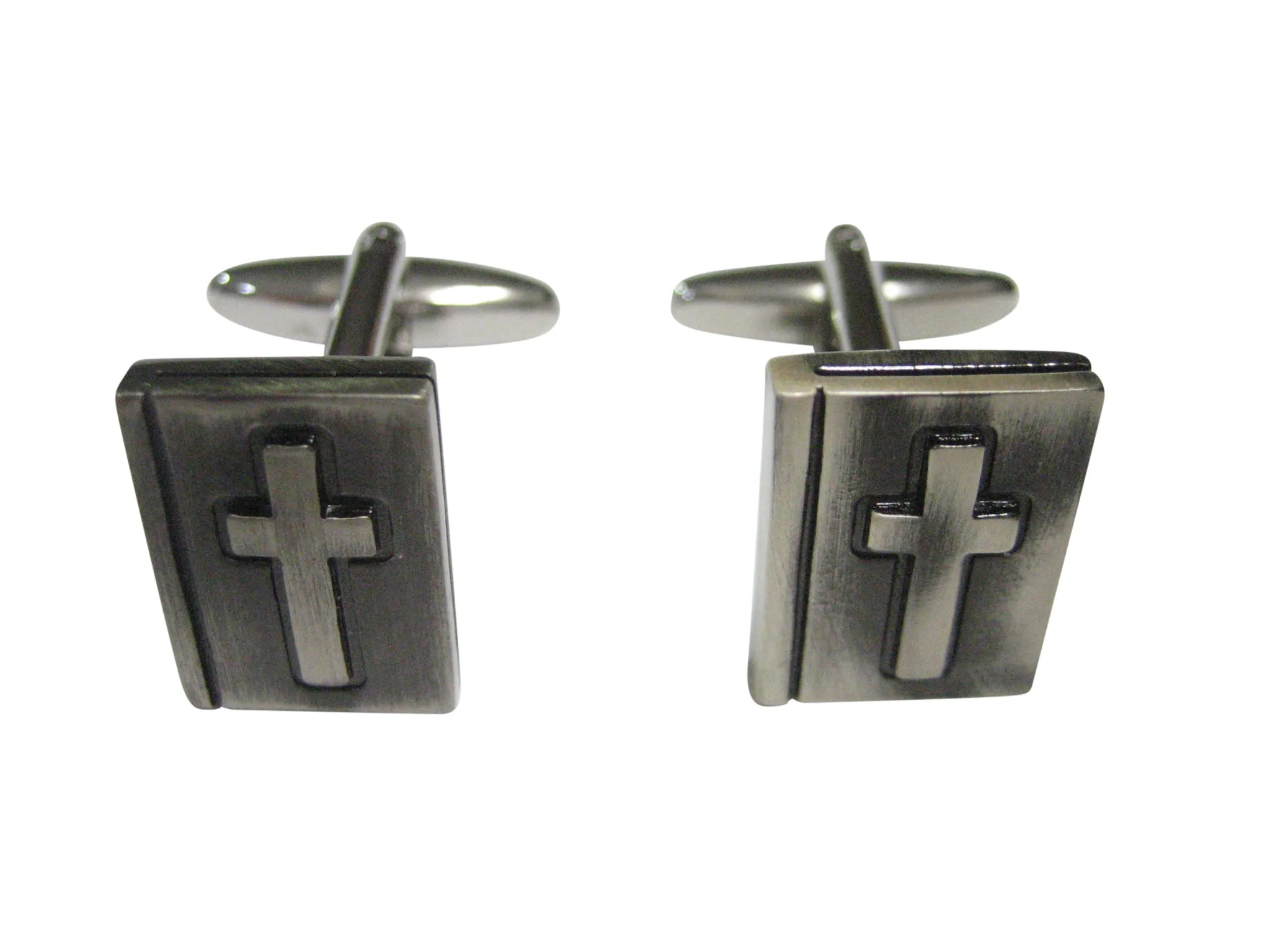Gunmetal Toned Religious Bible and Cross Cufflinks