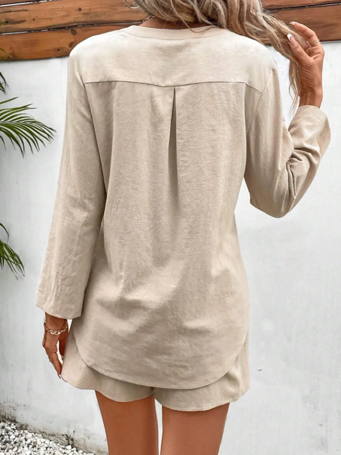Hazel Blues® |  Notched Long Sleeve Top and Shorts Set