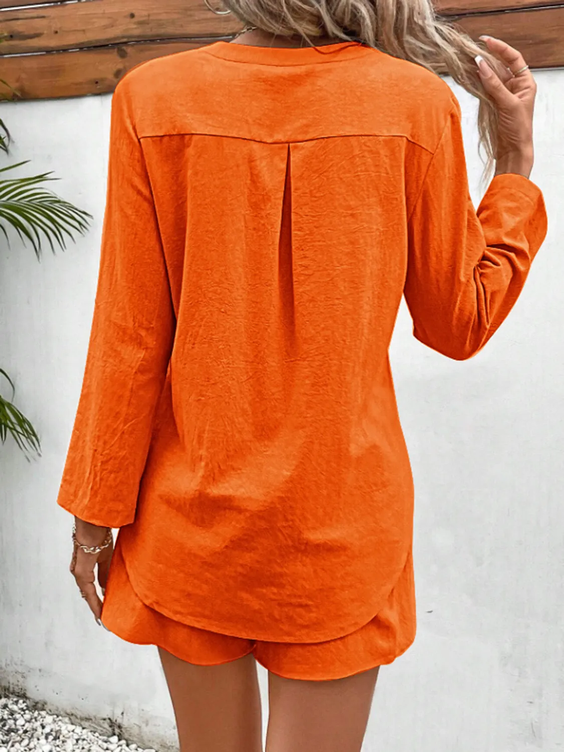 Hazel Blues® |  Notched Long Sleeve Top and Shorts Set