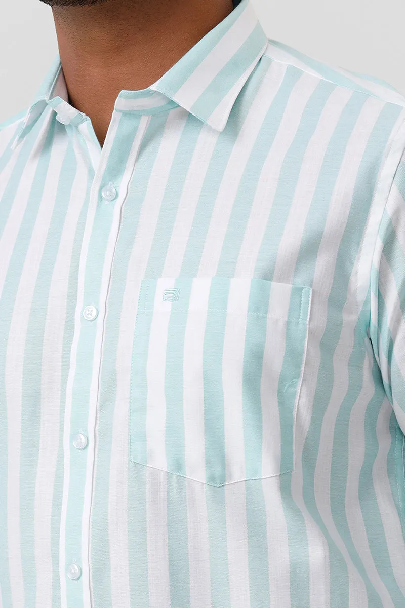 Hopper Stripes - Turquoise Green With White Casual Shirts For Men | Ariser