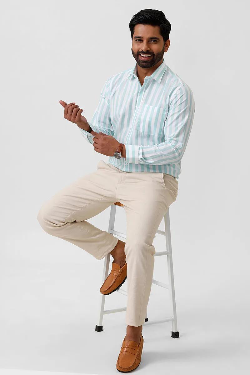 Hopper Stripes - Turquoise Green With White Casual Shirts For Men | Ariser