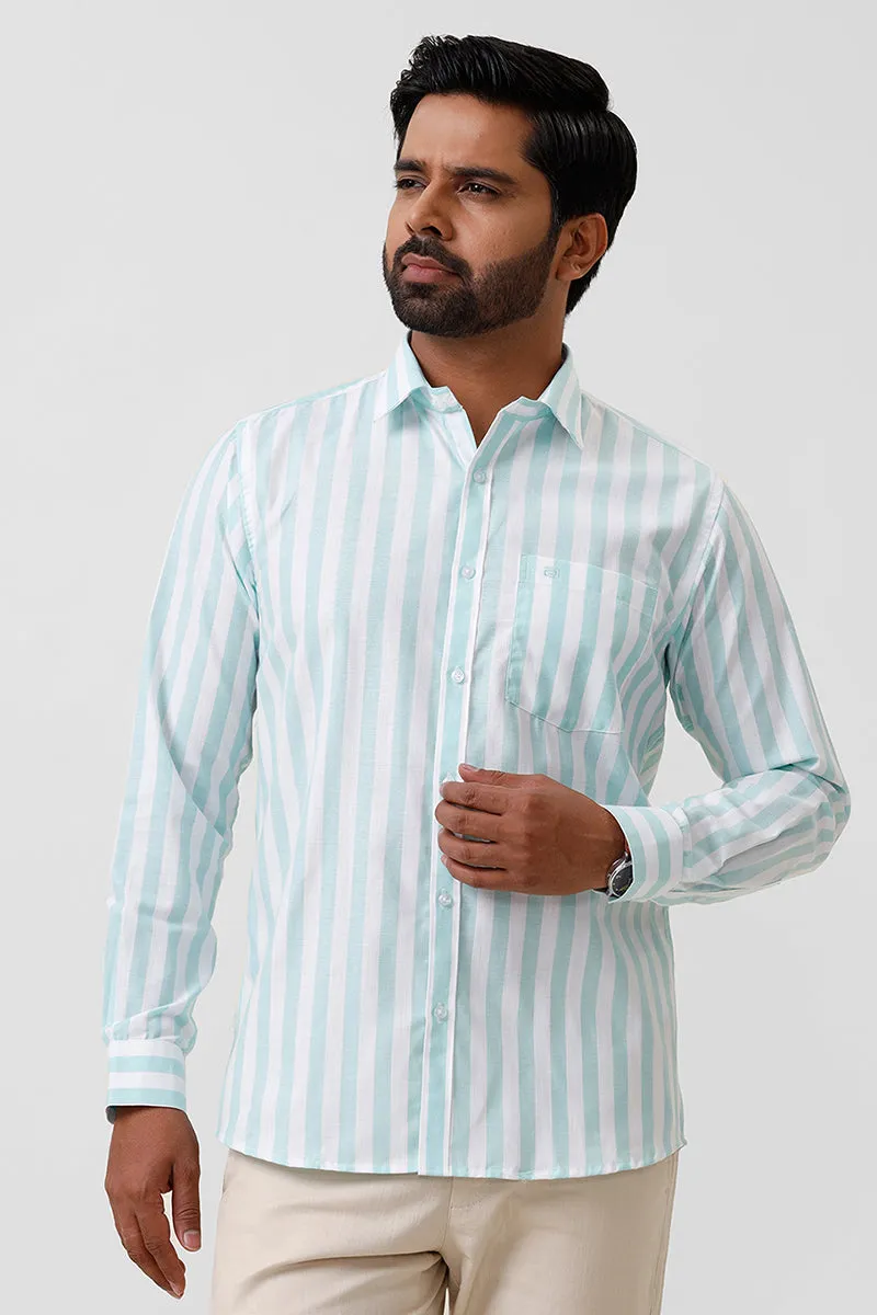 Hopper Stripes - Turquoise Green With White Casual Shirts For Men | Ariser