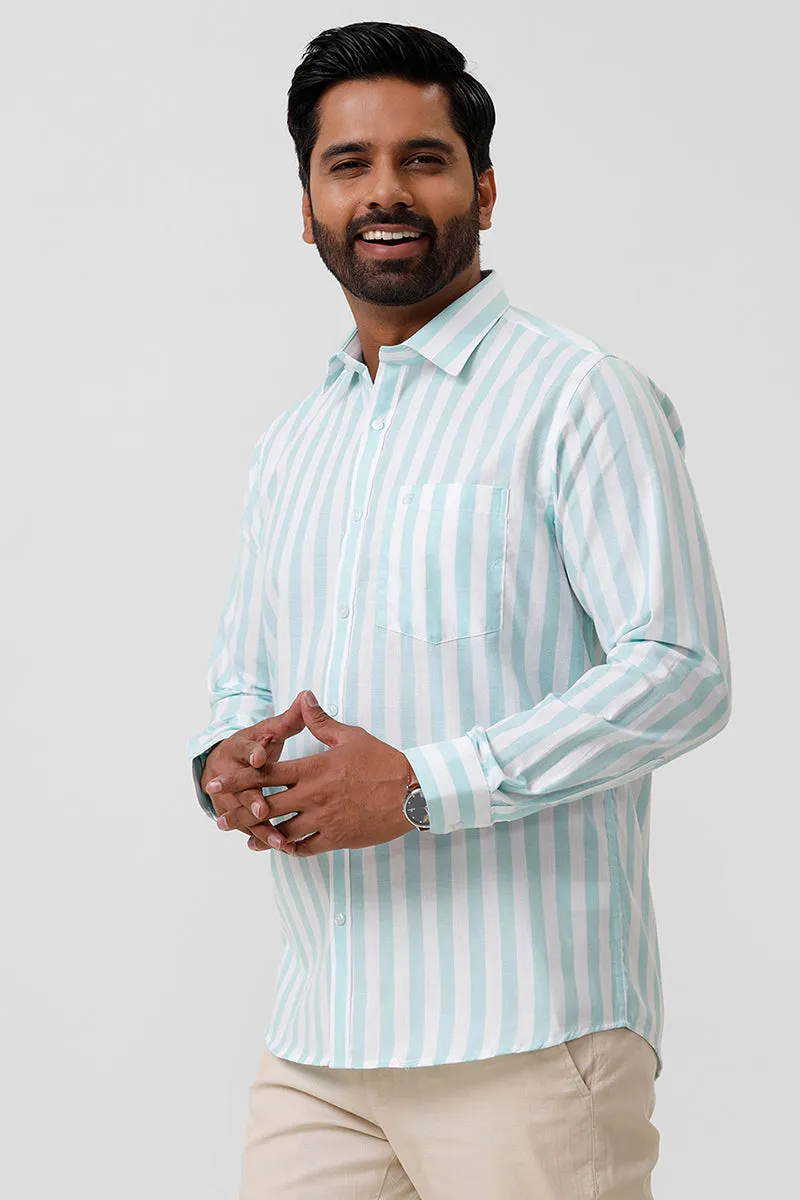 Hopper Stripes - Turquoise Green With White Casual Shirts For Men | Ariser