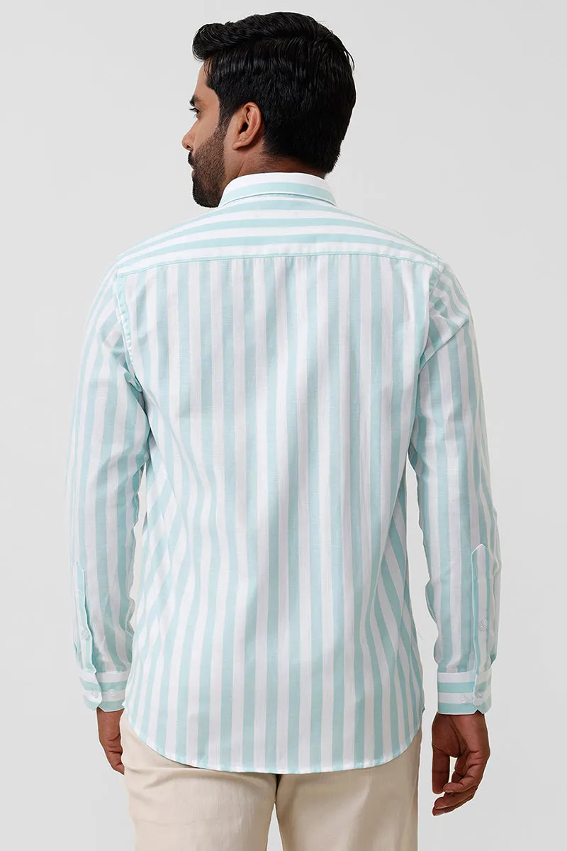 Hopper Stripes - Turquoise Green With White Casual Shirts For Men | Ariser