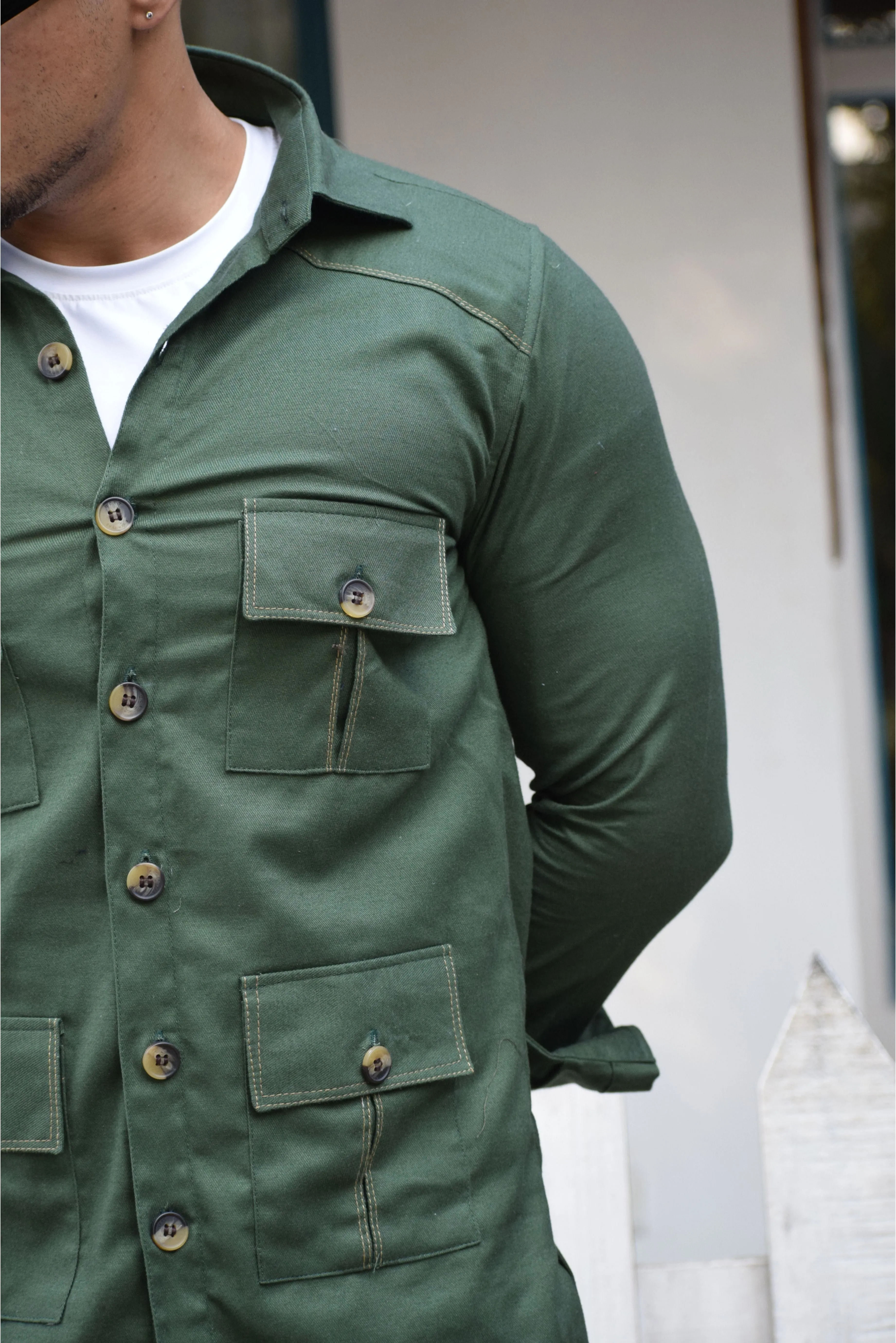 Hunter-Green Cotton Twill Hunting Style Shirt