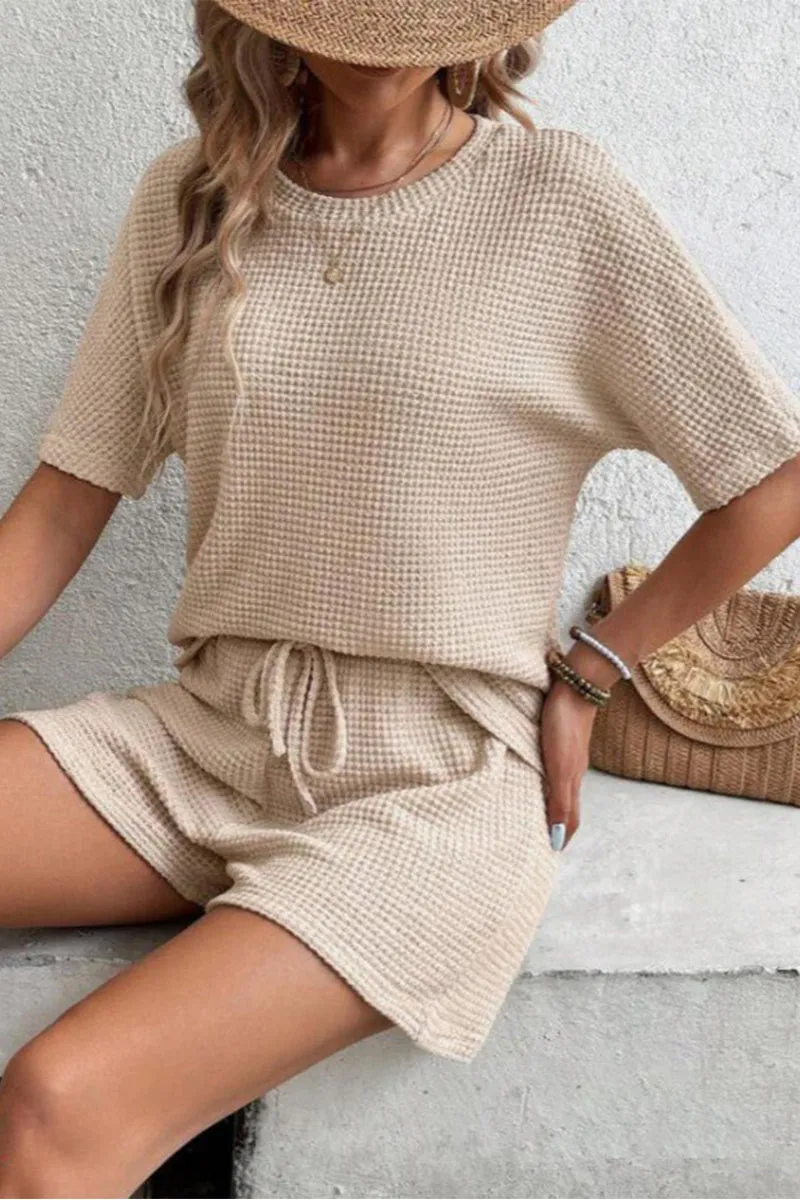 HUP1190 Knit Crochet Top & Shorts Set