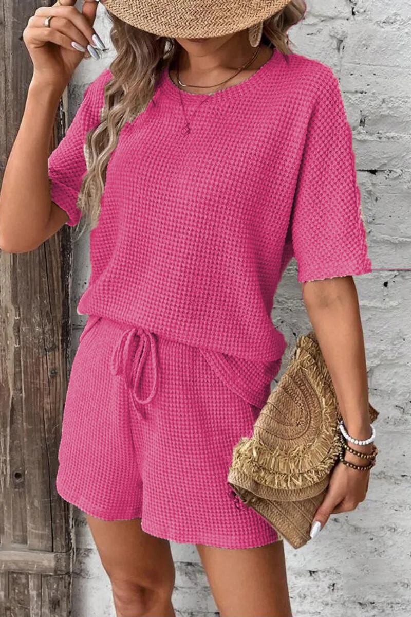 HUP1190 Knit Crochet Top & Shorts Set