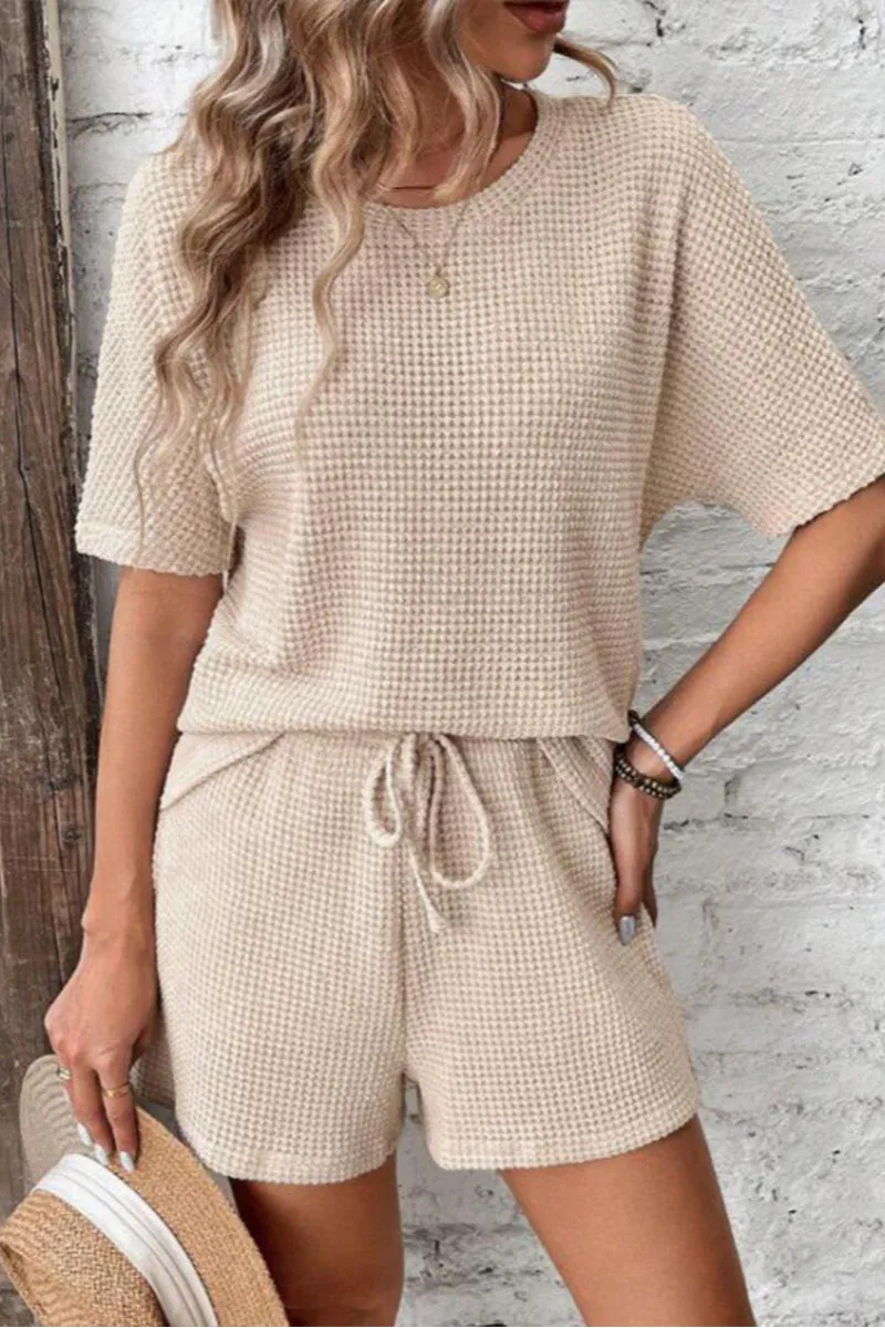 HUP1190 Knit Crochet Top & Shorts Set
