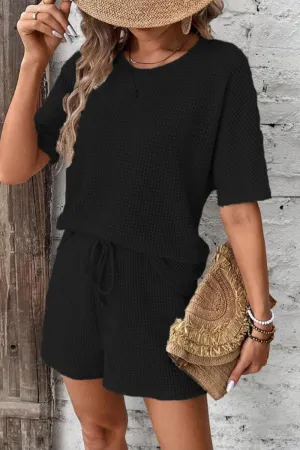 HUP1190 Knit Crochet Top & Shorts Set