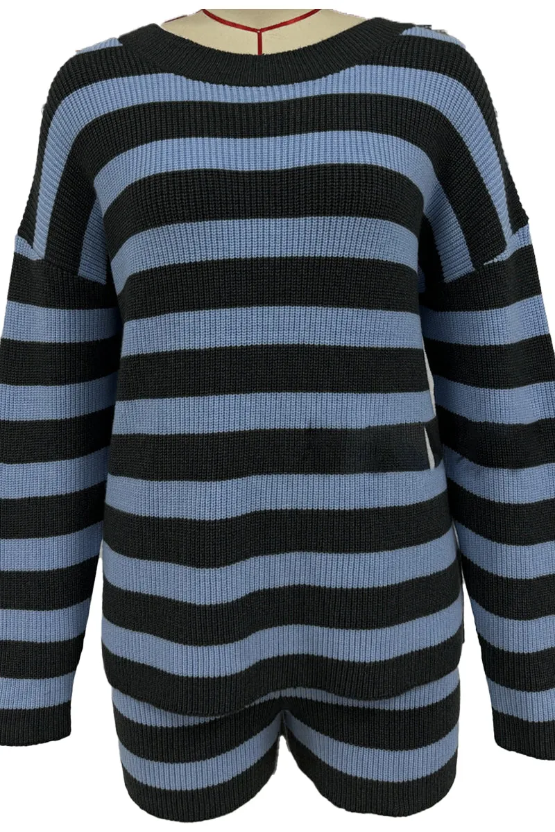 HUQ1104 Stripes Top & Shorts Set
