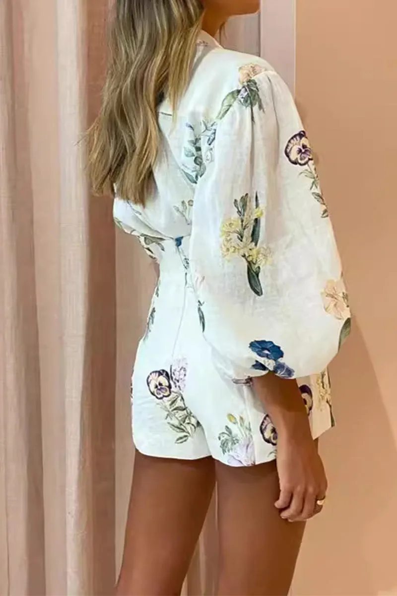 HUQ1152 Floral Print Top & Shorts Set
