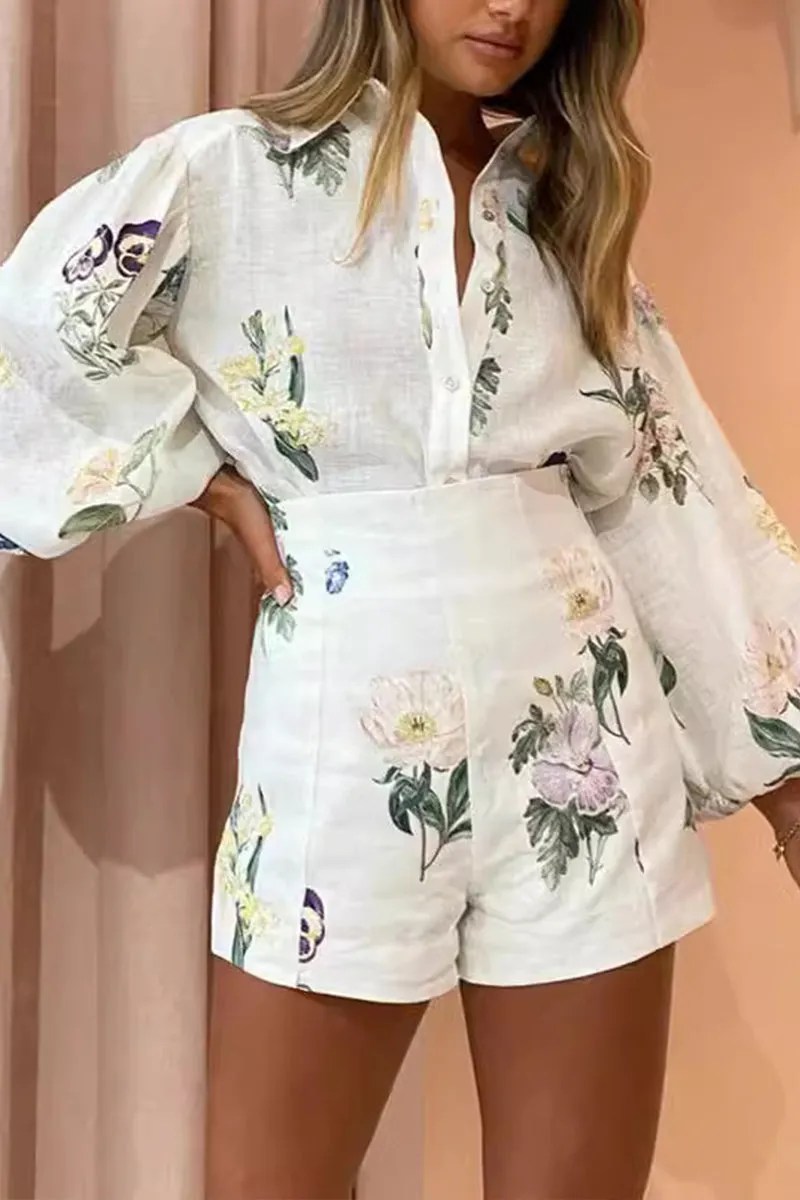 HUQ1152 Floral Print Top & Shorts Set