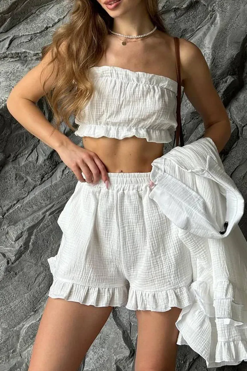 HUQ1321 Textured Top & Shorts Set