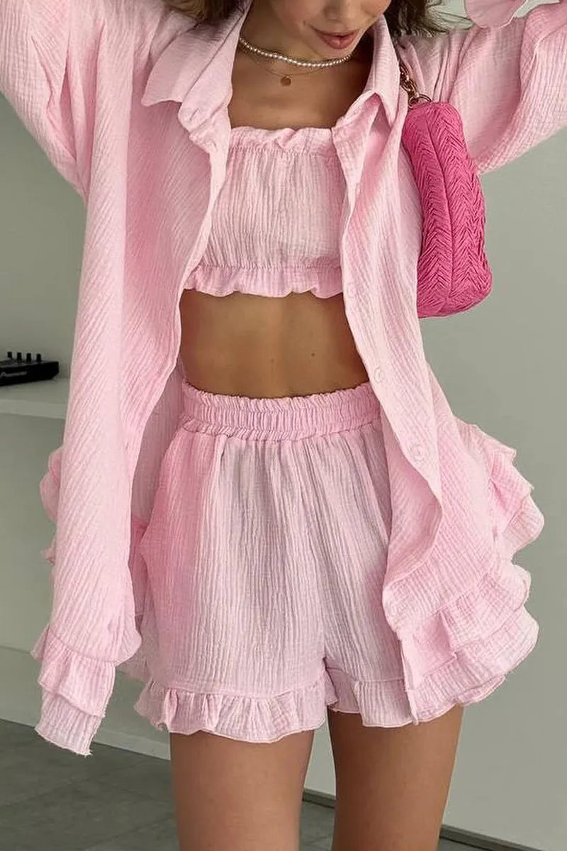 HUQ1321 Textured Top & Shorts Set
