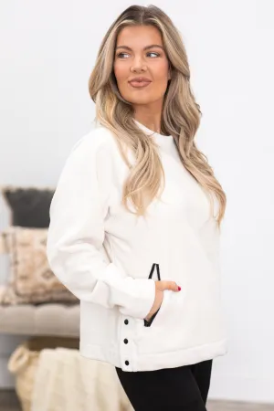 Ivory Boxy Fleece Crewneck Pullover Top